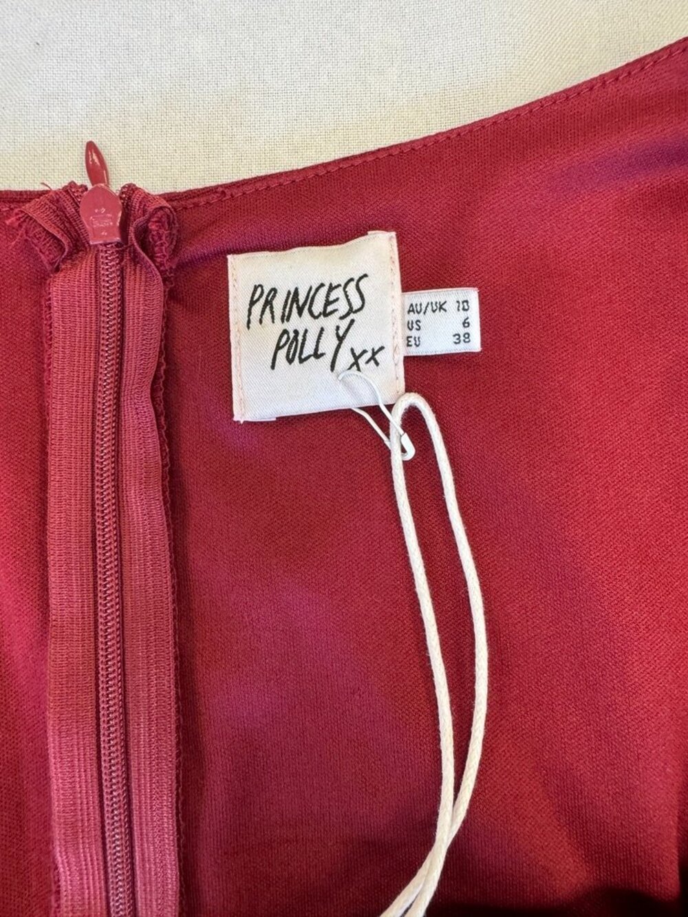 Princess Polly The Villa Mini Dress Burgundy Long Sleeve Ruffle Size 6 - Picture 4 of 14